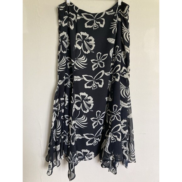 Chaps Floral Midi Skirt Black White Ruffle 12 Women’s - Picture 7 of 7